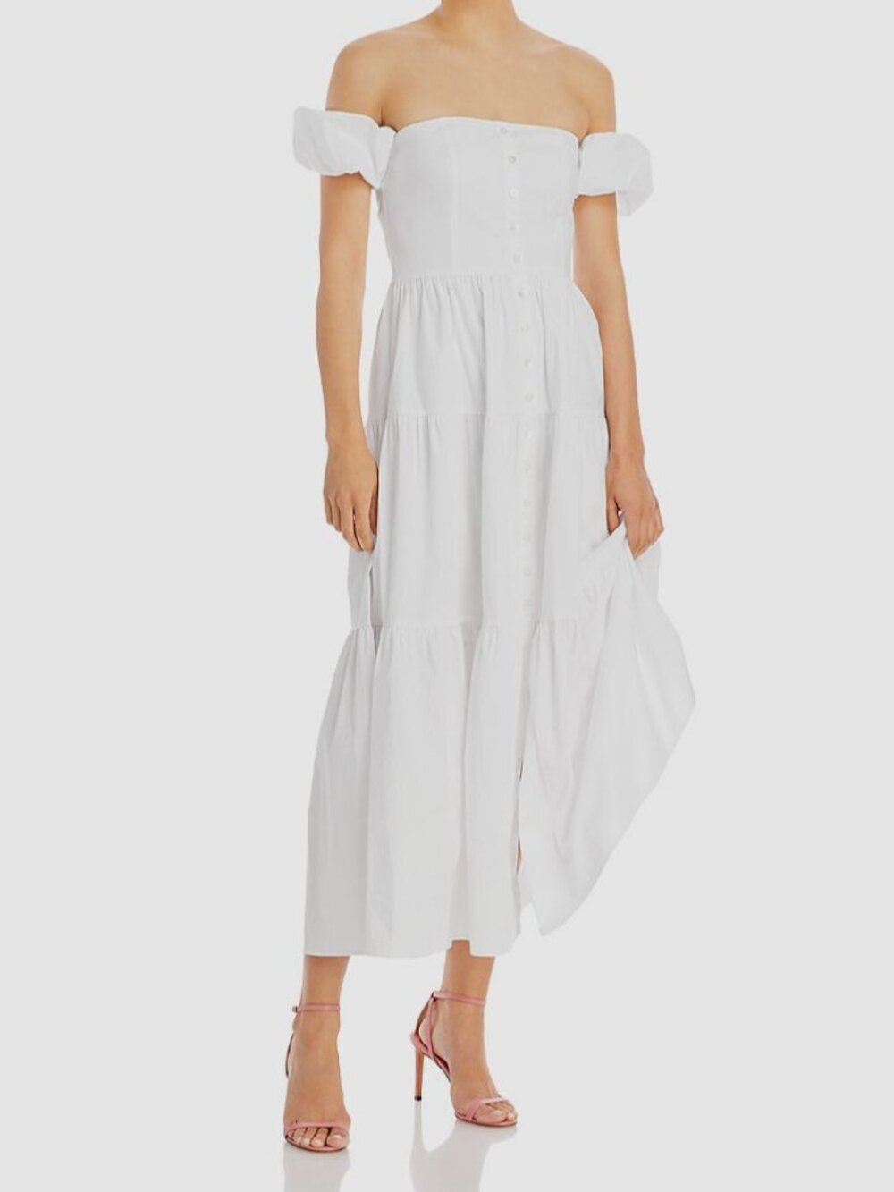 Staud Women's White Elio Off-the-Shoulder Midi Dress Size 10